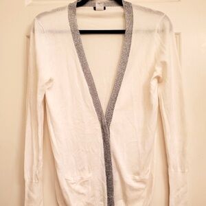 J. Crew White Cardigan with Gray Trim